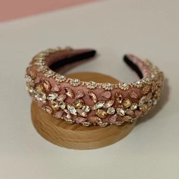 Light Pink Rhinestone Velvet Headband - Picture 5 of 9